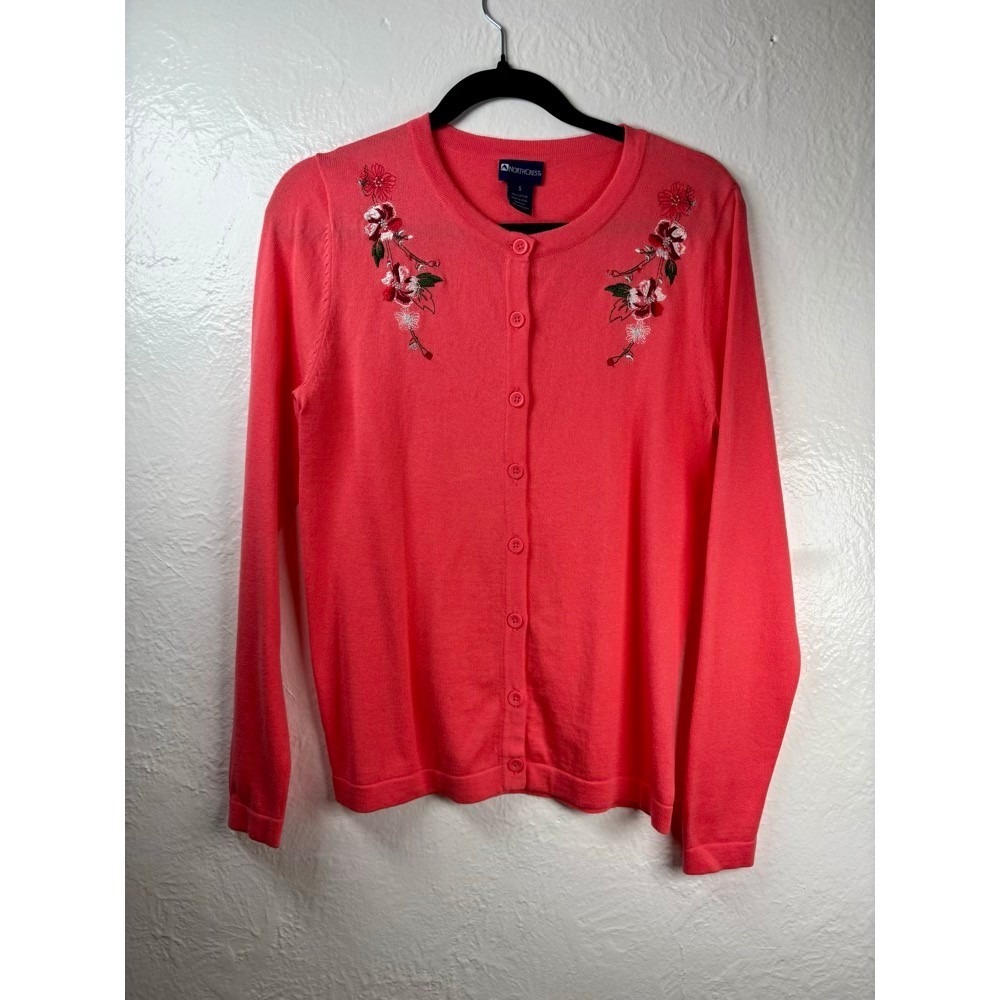 Cardigan Swater Women S Coral Floral Embroidered Cotton Grandma Cottage Fairy